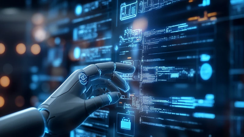 Interface d'intelligence artificielle avec chatbots conversationnels, automatisation RPA et analyse prédictive machine learning pour optimiser les processus métier et support client
