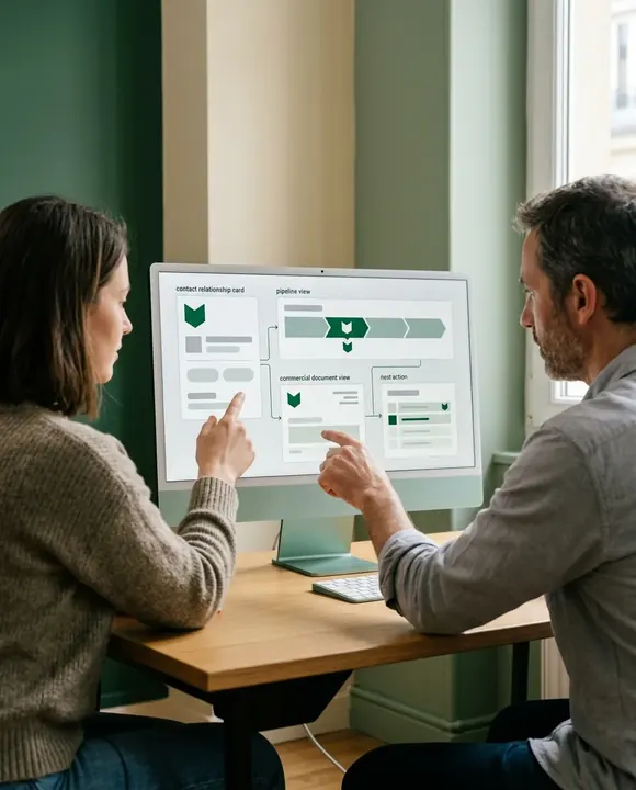 Une PME centralise contacts, organisations, affaires, documents commerciaux et suivi des ventes dans un CRM commun.