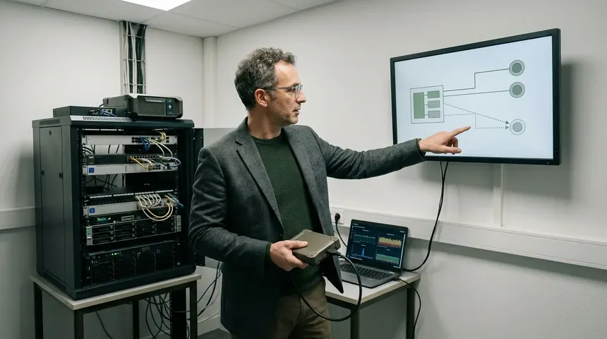 Une architecture hybride distingue les services maîtrisés, les dépendances externes et les voies de réversibilité.