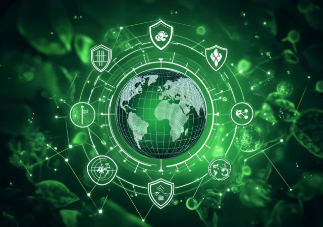 Globe terrestre vert symbolisant l'approche éco-responsable d'Econovia pour la transformation numérique durable et les solutions IT respectueuses de l'environnement